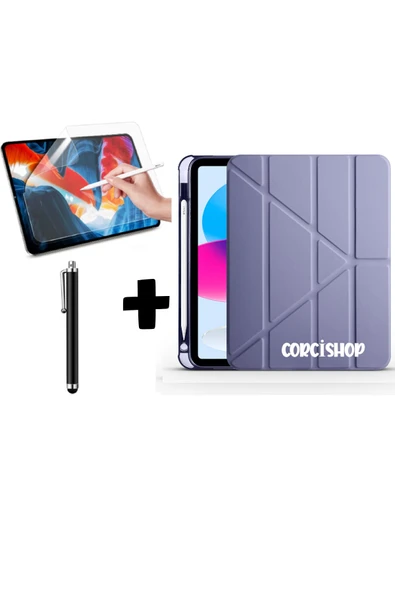 corcishop Apple iPad Air Uyumlu 5.nesil 10.9 2022 Tablet Kılıfı Kalemlikli Silikon Ekran Koruyucu Kalem ürün görseli 1