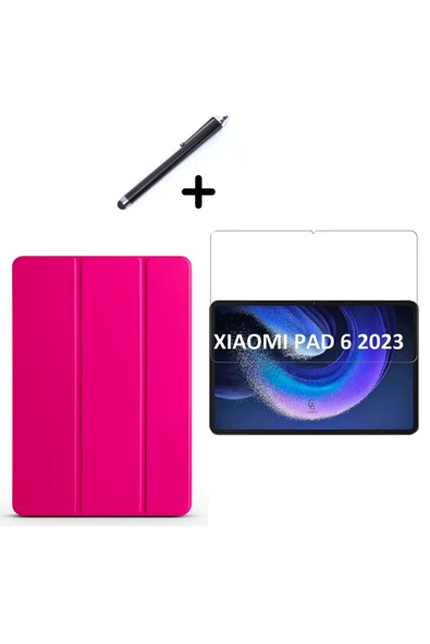 corcishop Xiaomi Mi Pad 6 11 Inç Uyumlu Uyku Modlu Smart Tablet Kılıfı Ekran Koruyucu ve Kalem Seti Pembe ürün görseli 1