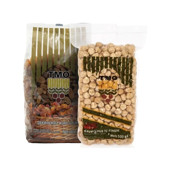 TMO Kavrulmuş İç Fındık 500 gr + TMO Kuru Üzüm 500 gr ürün görseli 1