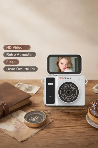 PTTAVM: Mini Dijital Kamera 2K Flip Ekranlı Selfie Video Vlog