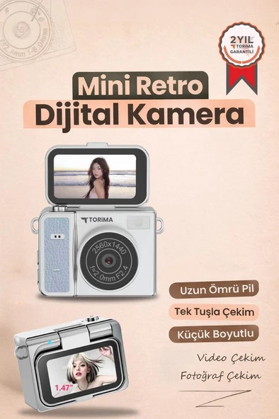Mini Dijital Kamera 2K Flip Ekranlı Selfie Video Vlog Kamerası CMR46 Mavi ürün görseli 1