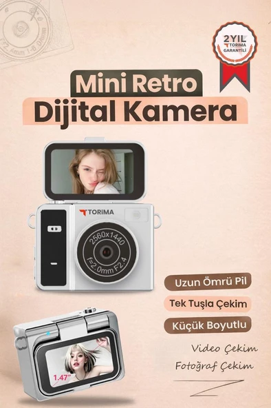 Mini Dijital Kamera 2K Flip Ekranlı Selfie Video Vlog Kamerası CMR46 Siyah ürün görseli 1