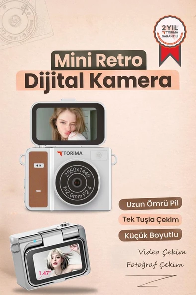 PTTAVM: Mini Dijital Kamera 2K Flip Ekranlı Selfie Video Vlog