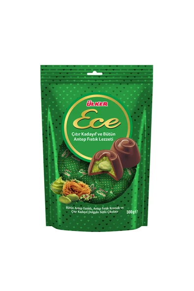 Ülker Ece İkramlık Çıtır Kadayıf ve Bütün Antep Fıstıklı Çikolata 300 gr ürün görseli 1