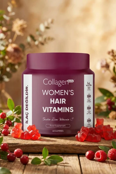 Collagen Forte Platinum Saç Vitamini, Biotin, Folik Asit, Vitamin A, B3, B6, B12, C Vitamin, 60 Gummies 120g ürün görseli 1