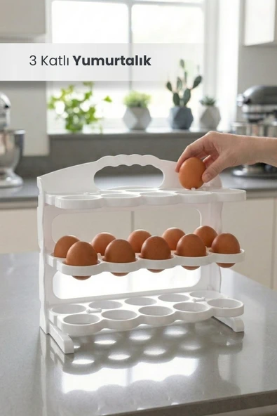 3 Katlı Yumurtalık 30 Bölmeli Yumurta Kutusu Buzdolabı Organizer Kutu ürün görseli 1