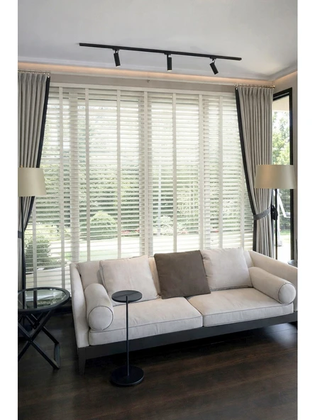 N.Luxury Ekru 50mm %100 Gerçek Ahşap Jaluzi Perde Redüktörlü Zincir Mekanizmalı Ofis/Ev Tüm Mekanlar120 x 150Ekru ürün görseli 1