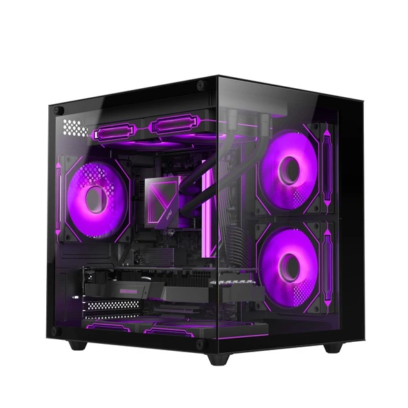 XASER SİYAH CUBE 5X ARGB FAN TUŞ KONTROL 650W 80+ AKVARYUM KASA ürün görseli 1