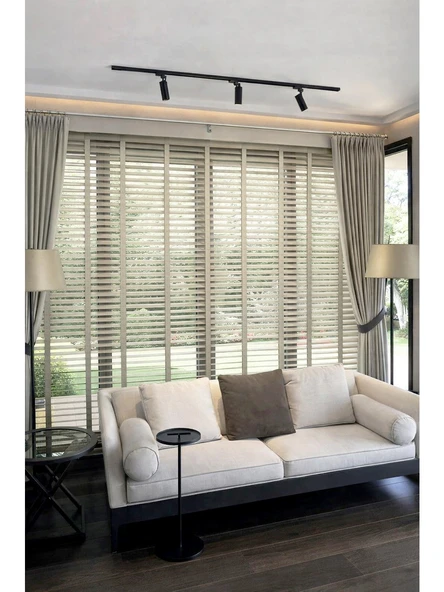 N. Luxury Kum Beji 50mm %100 Gerçek Ahşap Jaluzi Perde Redüktörlü Zincir Mekanizmalı Ofis/Ev Tüm Mekanlar80 x 220Kum Beji ürün görseli 1