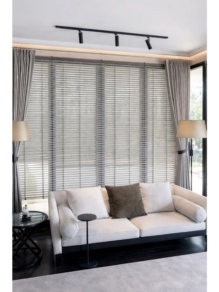 N.Luxury Koyu Gri 50mm %100 Gerçek Ahşap Jaluzi Perde Redüktörlü Zincir Mekanizmalı Ofis/Ev Tüm Mekanlar75 x 100Koyu Gri ürün görseli 1
