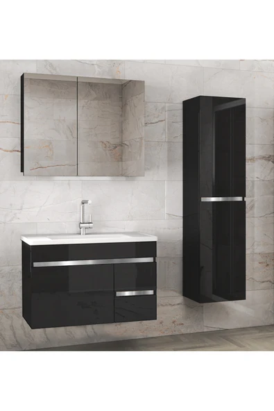 Viosen-ea Siyah-gri (80 35) 115 Cm Çekmeceli Lavabolu Mdf Banyo Dolabı Seti --hazır Kurulu-- ürün görseli 1
