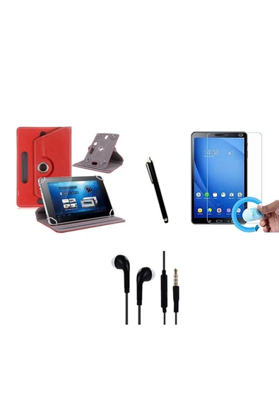 corcishop Hometech T701 Uyumlu Set Universal Tablet Kılıfı Nano Ekran Koruyucu+kalem Kulaklık ürün görseli 1