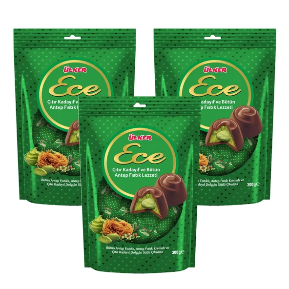 Ülker Ece İkramlık Çıtır Kadayıf ve Bütün Antep Fıstıklı Çikolata 300 gr x 3 Adet ürün görseli 1