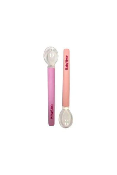 Baby Time Bt113 Silikon Mama Kaşığı 2'li - Pembe/krem ürün görseli 1