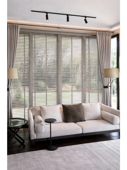 N.Luxury Taş Gri 50mm %100 Gerçek Ahşap Jaluzi Perde Redüktörlü Zincir Mekanizmalı Ofis/Ev Tüm Mekanlar140 x 200Taş Gri ürün görseli 1