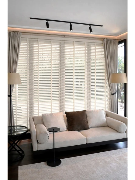 N.Luxury Beyaz 50mm %100 Gerçek Ahşap Jaluzi Perde Redüktörlü Zincir Mekanizmalı Ofis/Ev Tüm Mekanlar240 x 200Beyaz ürün görseli 1