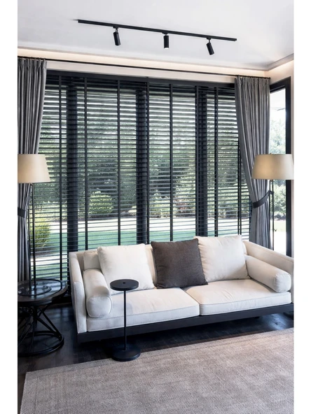 N.Luxury Kurşuni Gri 50mm %100 Gerçek Ahşap Jaluzi Perde Redüktörlü Zincir Mekanizmalı Ofis/Ev Tüm Mekanlar120 x 190Kurşuni Gri ürün görseli 1