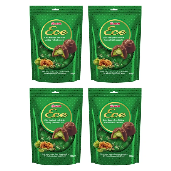 Ülker Ece İkramlık Çıtır Kadayıf ve Bütün Antep Fıstıklı Çikolata 300 gr x 4 Adet ürün görseli 1