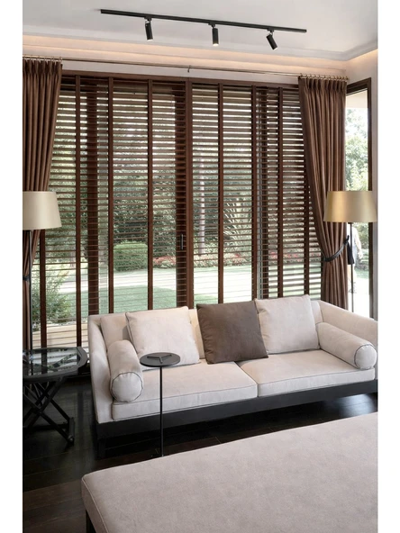 N.Luxury Ceviz 50mm %100 Gerçek Ahşap Jaluzi Perde Redüktörlü Zincir Mekanizmalı Ofis/Ev Tüm Mekanlar60 x 250Ceviz ürün görseli 1