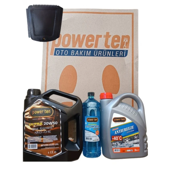 POWERTEN 20W50 MOTOR YAĞI 4LT  + 3 LİTRE ANTİFİRİZ + -20 CAMSUYU 2026 ürün görseli 1