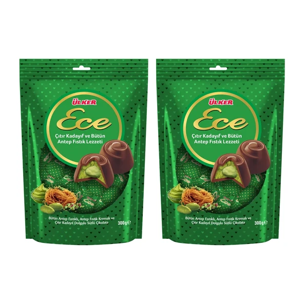 Ülker Ece İkramlık Çıtır Kadayıf ve Bütün Antep Fıstıklı Çikolata 300 gr x 2 Adet ürün görseli 1