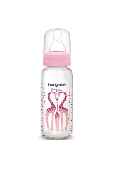 Pembe Hanymısh Yuvarlak Silikon Uçlu Cam Biberon 240ml ürün görseli 1