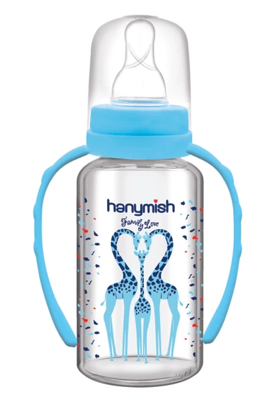 Kulplu Cam Biberon 125 ml Mavi Renk ürün görseli 1
