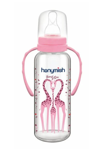 Hanymısh Kulplu Cam Biberon 240 Ml No:1 (0-6 Ay) Pembe ürün görseli 1