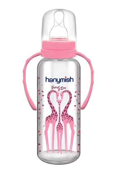 Kulplu Cam Biberon 240 ml Pembe Renk ürün görseli 1