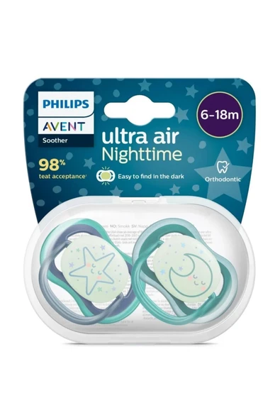 Philips Avent Ultra Air Night Karanlıkta Parlar Gece Emziği 6-18 ay Erkek SCF376/13 ürün görseli 1
