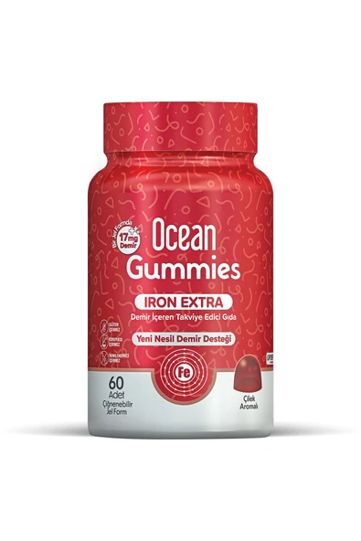 Ocean Gummies Iron Extra Demir İçeren Takviye Edici Gıda 60 Adet Çİğnenebilir Jel Form ürün görseli 1