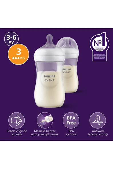 Doğal Tepkili 2'li PP Biberon Seti, 260ml, 3-6 Ay, SCY903/02 ürün görseli 1