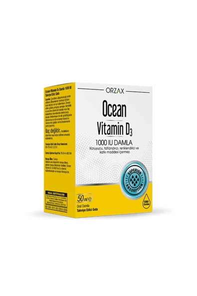 Orzax Ocean Vitamin D3 1000 IU Damla 50 ml Vitamin D3 1000IU İçeren Takviye Edici Gıda.. orzx ürün görseli 1