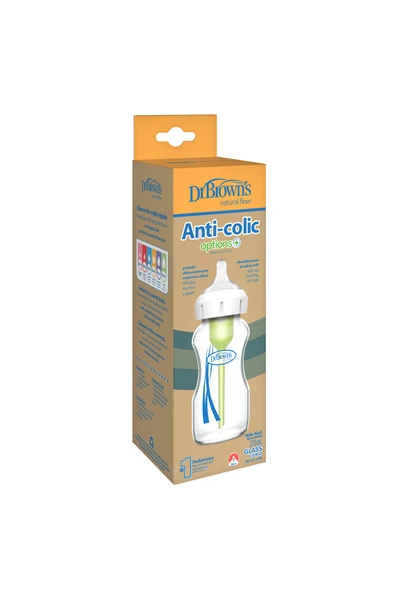 Dr. Brown's Geniş Ağız Antikolik Options Cam Biberon, 270ml Tekli Paket ürün görseli 1