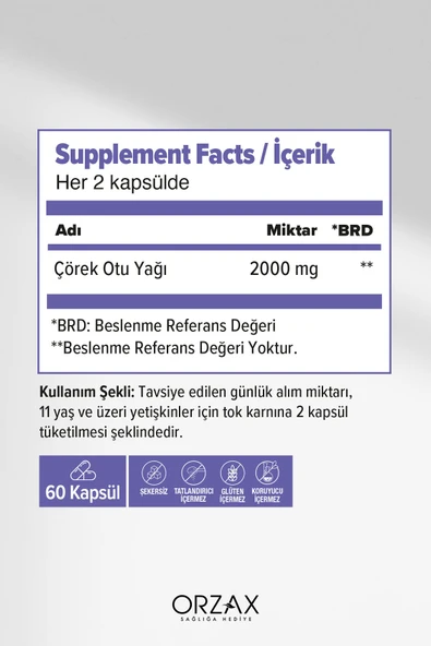 Orzax Çörek Otu Yağı 1000mg 60 Kapsül - Resim 2