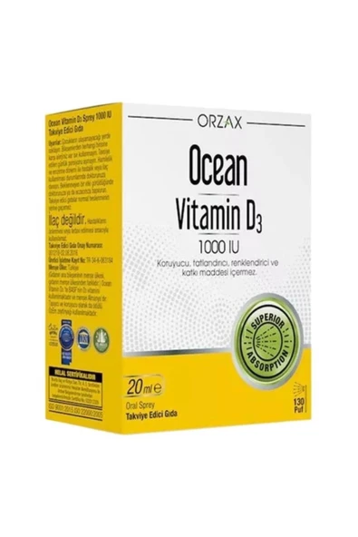 Orzax Ocean Vitamin D3 1000 IU Sprey 20ml-MFREYON00990 ürün görseli 1