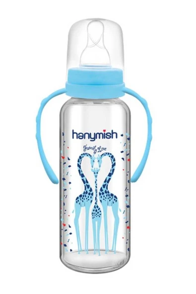 Hanymısh Kulplu Cam Biberon 240 Ml No:1 (0-6 Ay) Mavi ürün görseli 1