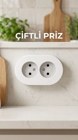 İkili Beyaz Topraklı Sıva Üstü Priz - Modern Elektrik Çiftli Priz ürün görseli 1
