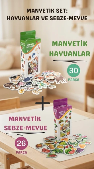 Eğitici Oyuncak Seti Manyetik Hayvanlar ve Sebze Meyveler 56 Parça ürün görseli 1