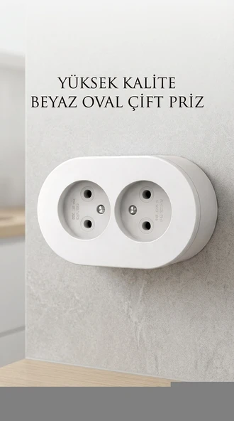 Çift Girişli Beyaz Sıva Üstü Modern Duvar Prizi ürün görseli 1