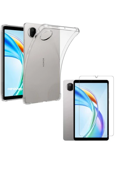 corcishop Honor Pad X7 8.7İnç Uyumlu Kılıf Şeffaf Silikon Arka Tablet Koruma Kapak + Nano Esnek Ekran Koruyucu ürün görseli 1
