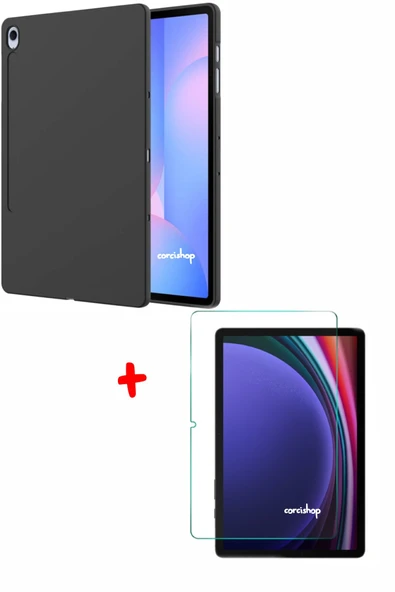 corcishop Samsung Galaxy Tab S10 FE+ 13.1 İnç Siyah Silikon Kılıf + Nano Ekran Koruyucu ürün görseli 1