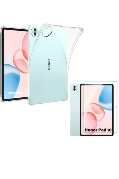 corcishop Honor Pad 10 12.1İnç Kılıf Şeffaf Silikon Arka Tablet Koruma Kapak + Nano Esnek Ekran Koruyucu ürün görseli 1