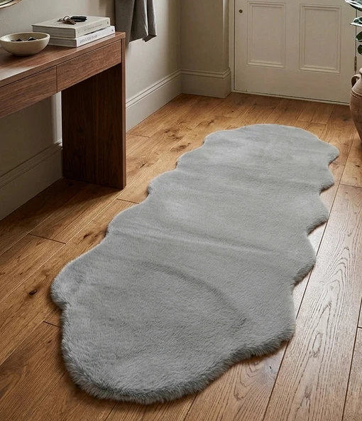 Carpet Dekor Peluş Yumuşak Dekoratif Halı Simetrik Desen Gri ürün görseli 1