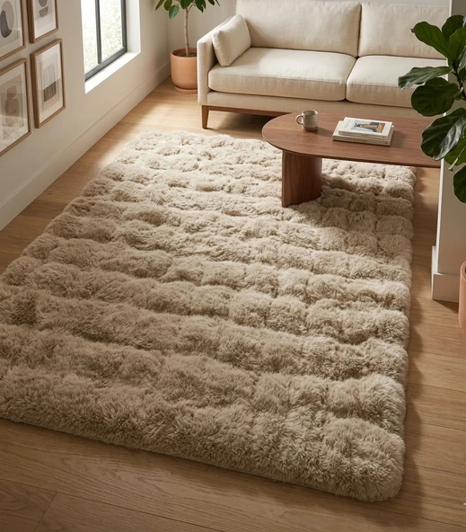 Carpet Dekor Bubble Yumuşak Suni Tavşan Tüyü Halı Taş Rengi ürün görseli 1