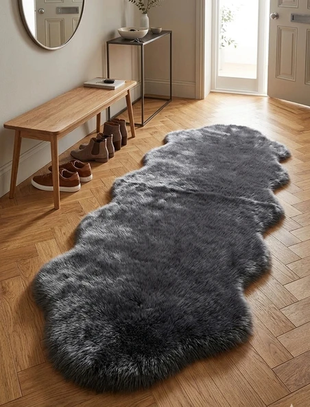 Carpet Dekor Peluş Yumuşak Dekoratif Halı Simetrik Desen Siyah ürün görseli 1