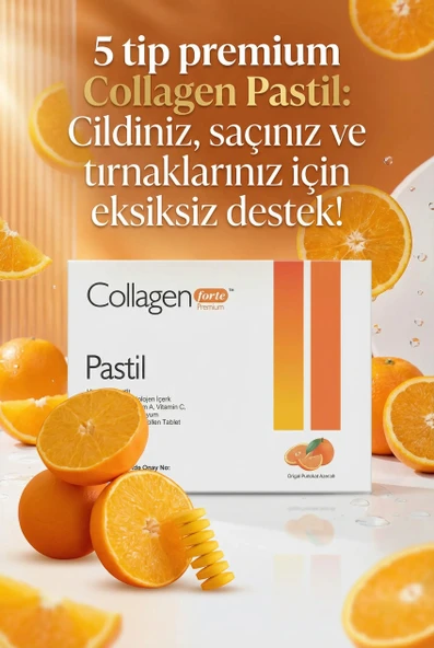Collagen Forte Platinum 5 Tip Kolajen 2000mg X 30 Emilebilen Pastil, Biotin, A, C Vitamini, B12, Magnezyum, Portakal Aromalı ürün görseli 1