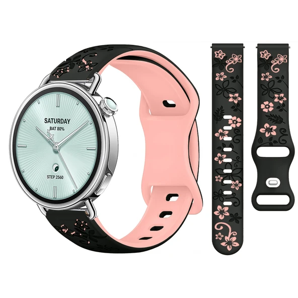 Sneezy Mi Watch S4 41mm İle Uyumlu FloraFlex Çiçek Desenli Yumuşak Soft Silikon Kordon  Pudra ürün görseli 1