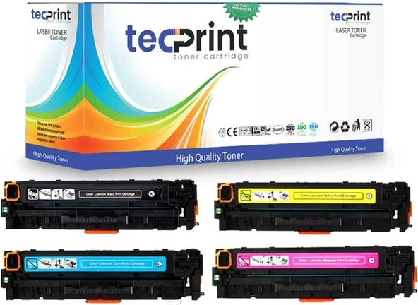Tecprint Hp CB540 CB541 CB542 CB543 Muadil Toner Seti 4 Renk Siyah Mavi Sarı Kırmızı (Cmyk) ürün görseli 1