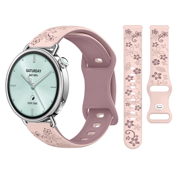 Sneezy Mi Watch S4 41mm İle Uyumlu FloraFlex Çiçek Desenli Yumuşak Soft Silikon Kordon  Pembe ürün görseli 1